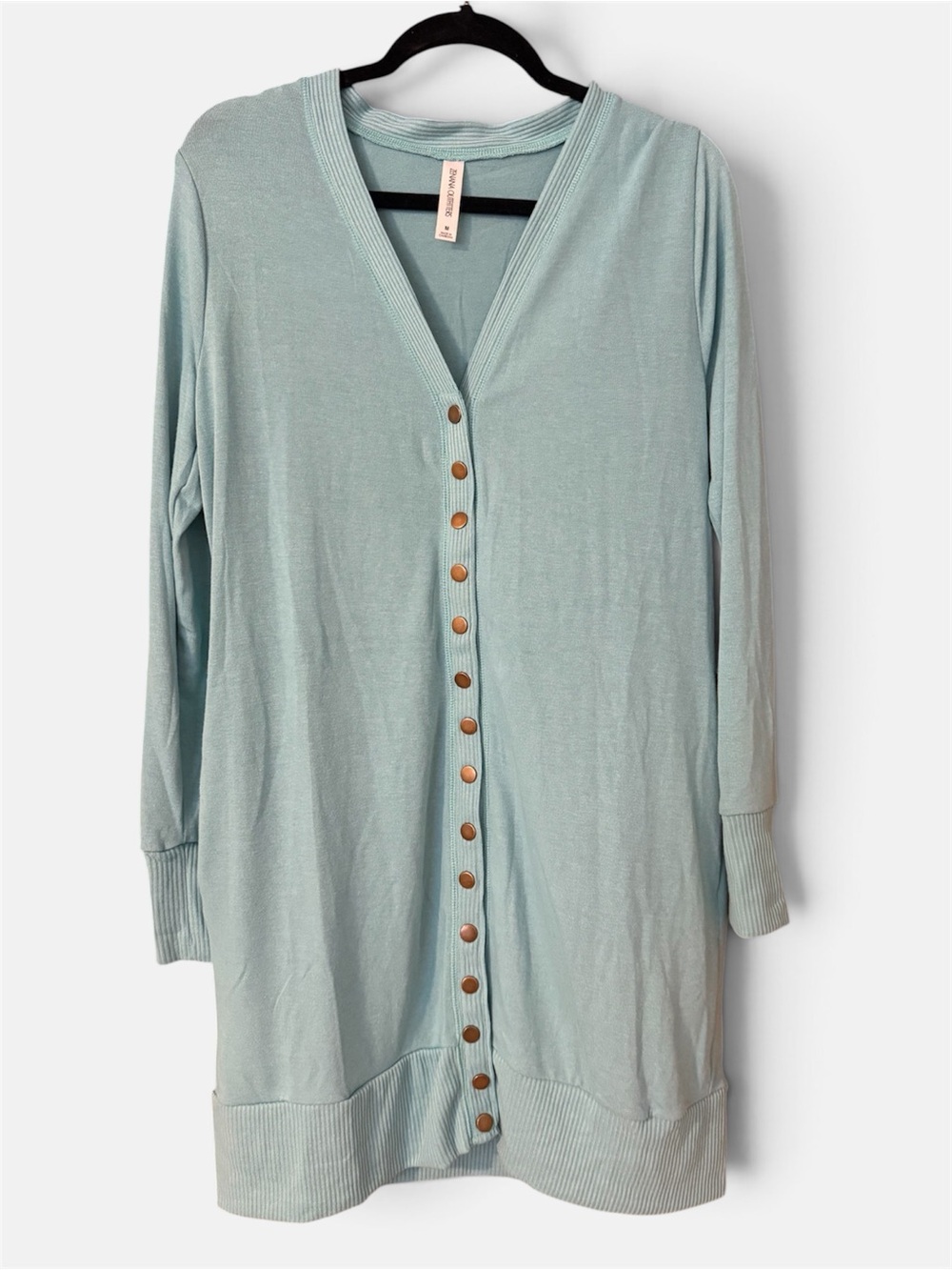 Light Blue Button-Front Long Cardigan